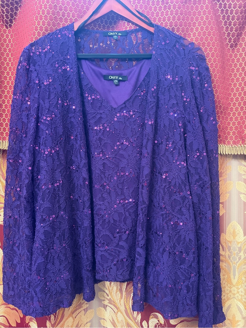 Onyx Nite Purple Lace Sequin Jacket & Shell Set